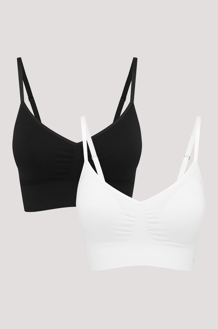 Bamboo Wireless Skinny Strap Bra 2 packs I Comfortable, breathable bamboo intimates I Bella Bodies Australia | Black & White