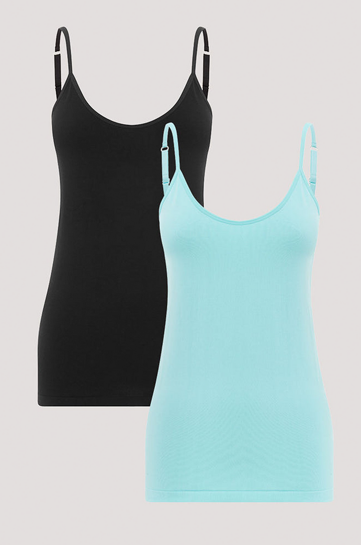 Women's breathable Bamboo Cami 2 pack | Bella Bodies Australia | Black & Ice Aqua