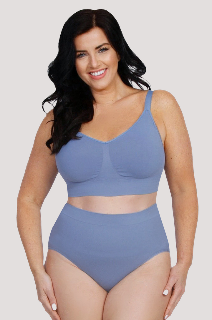 Women's High Waist, Full Coverage Firming Travel Underwear | Bella Bodies Australia | Slate Blue| Front