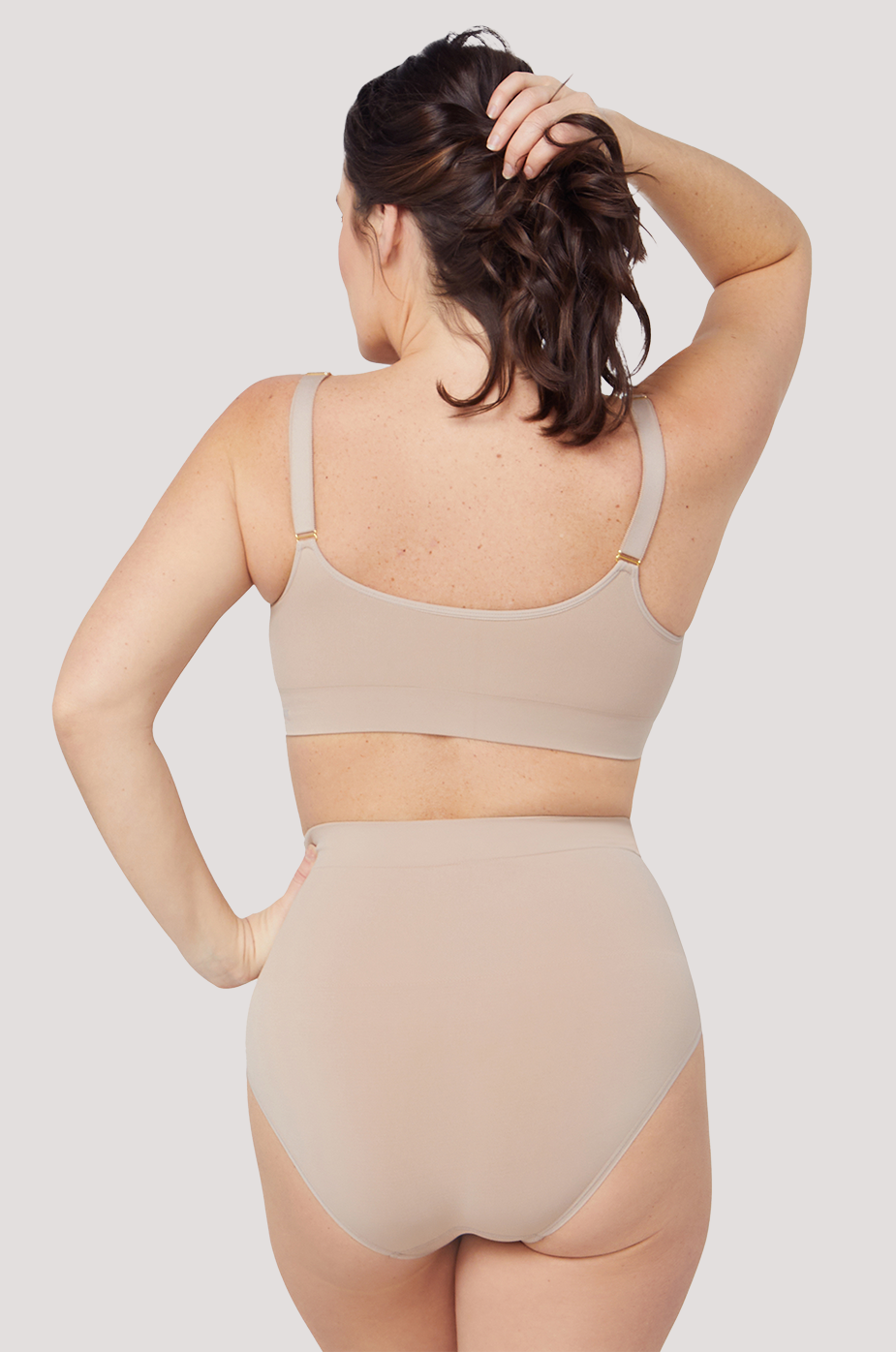 Women's High Waist, Full Coverage Firming Travel Underwear | Bella Bodies Australia | Sand | Back