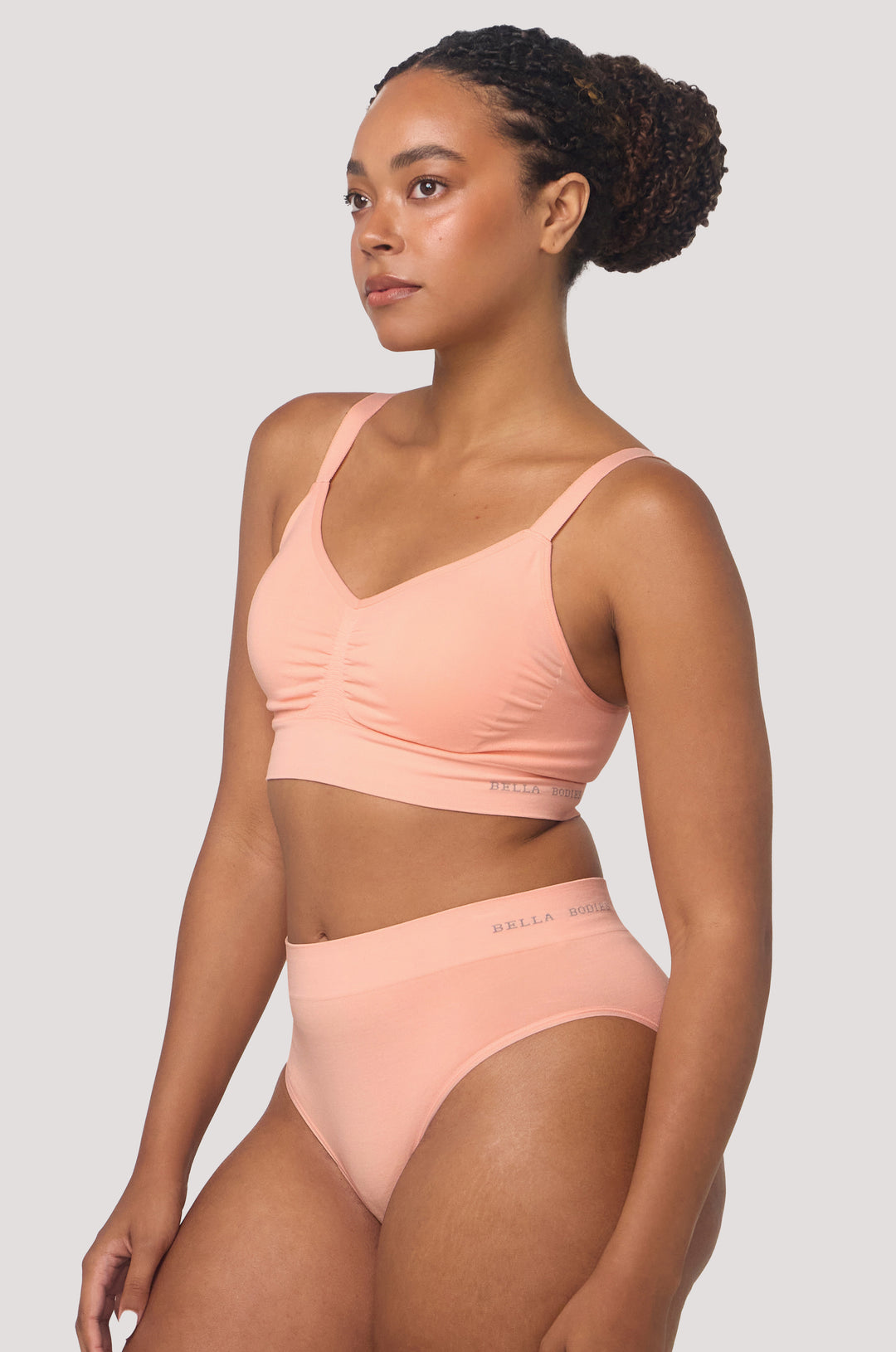 Bella Bamboo Women's Ultimate Adjustable Crop Bra Peach 2pk Left