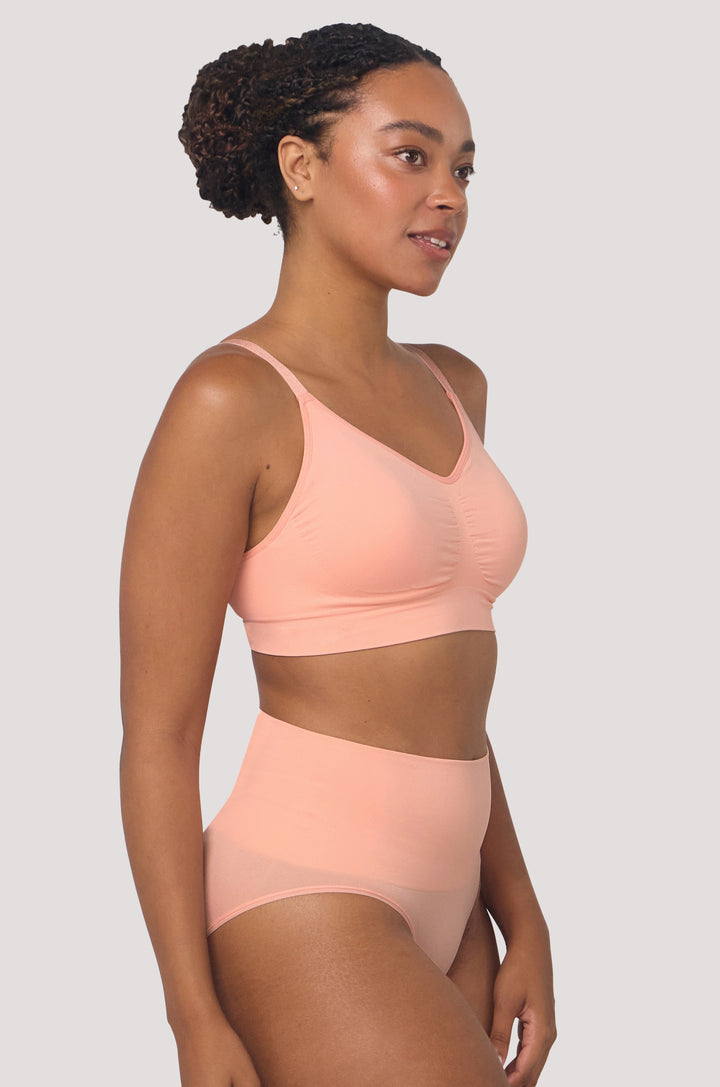 Bella Bamboo Women's Ultimate Adjustable Crop Bra Peach 2pk Left