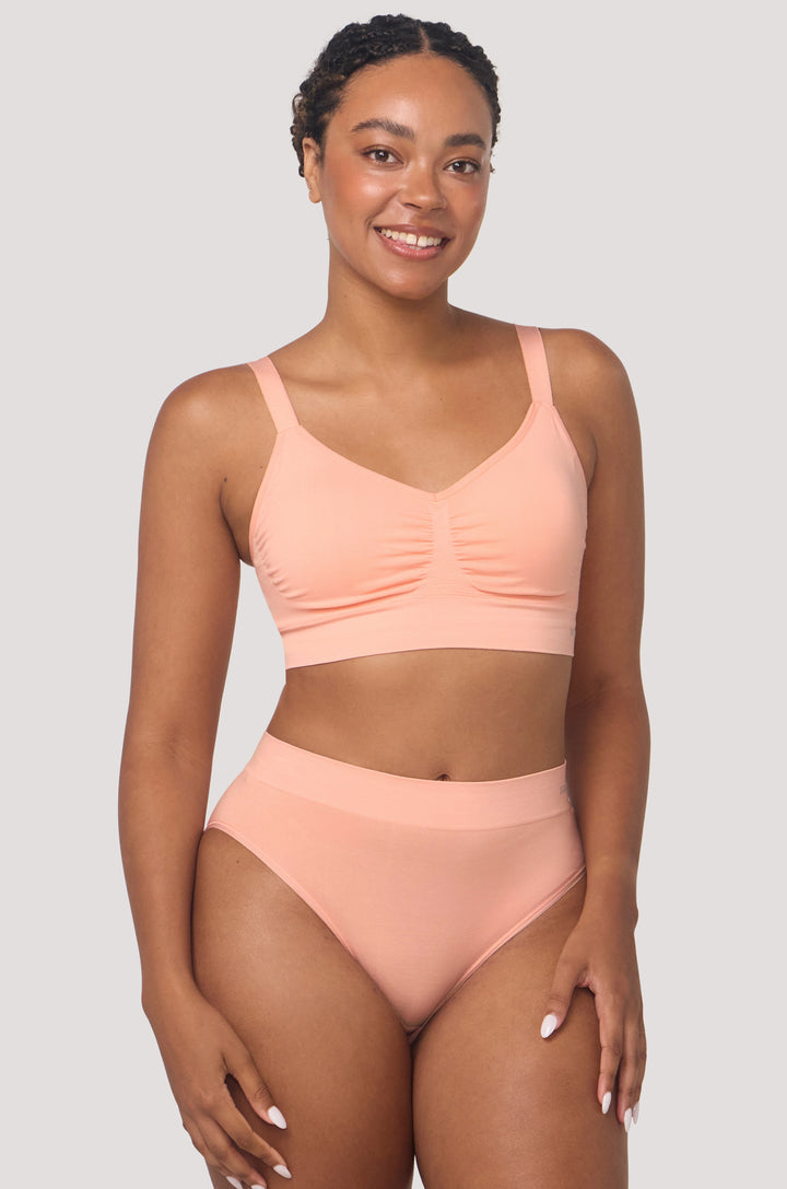 Bamboo Wireless Adjustable Crop Bra I Bella Bodies Australia I Peach| Front