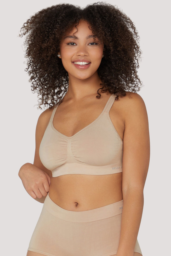 Bamboo Wirefree Bras | Adjustable Back Support Bra | Bella Bodies Australia | Sand | Front