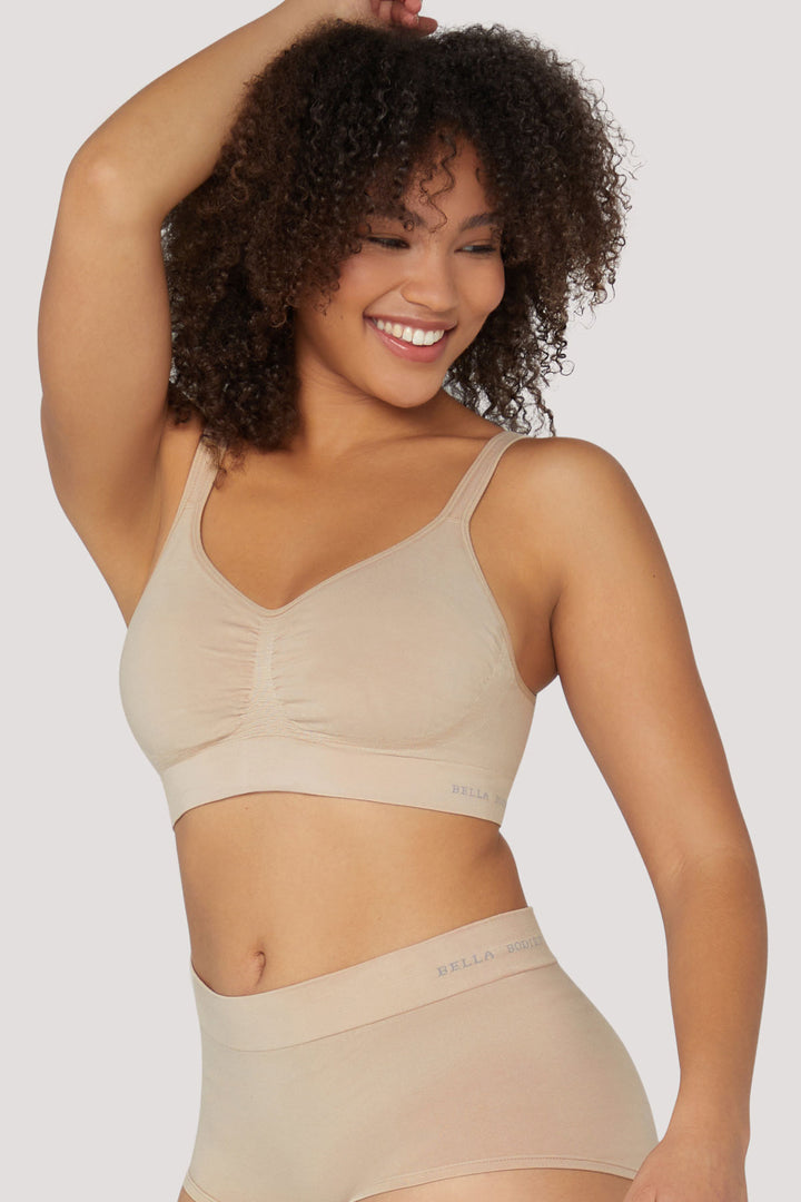 Bamboo Wirefree Bras 2 pack | Adjustable Back Support Bra | Bella Bodies Australia | Sand | Side