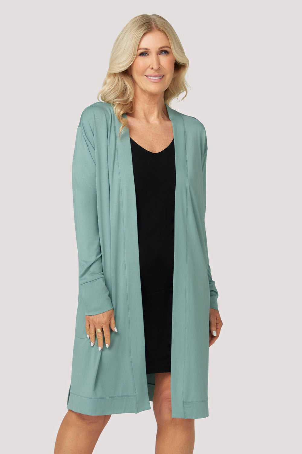 Bamboo Lounge Cardigan | Bella Bodies Australia | Sage | Front