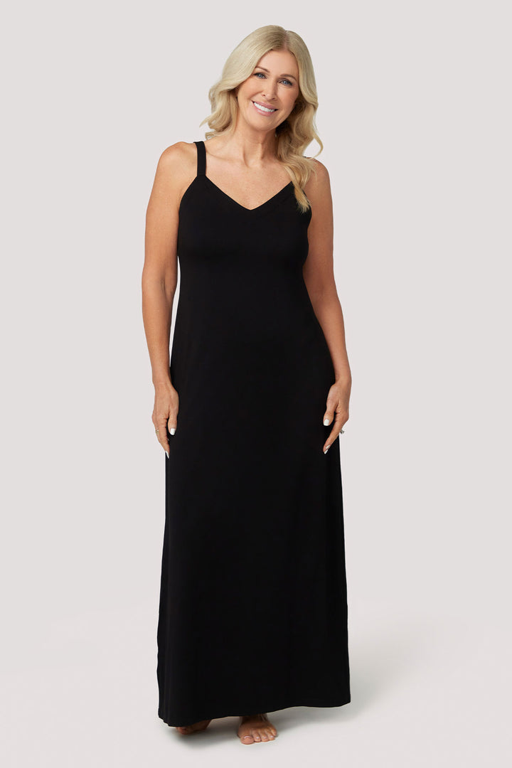 Bamboo Lounge Slip Dress | Bella Bodies Australia | Black | Front