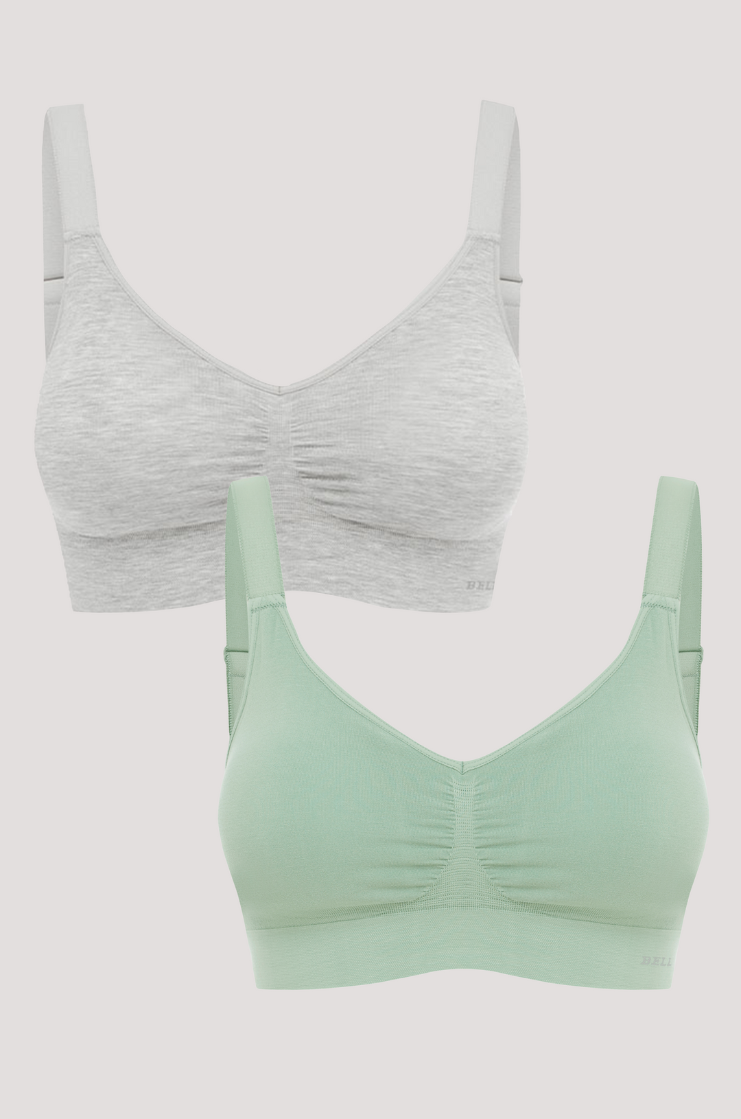 Bella Bamboo Women's Ultimate Adjustable Crop Bra Grey Marle Frosty Green 2pk Front