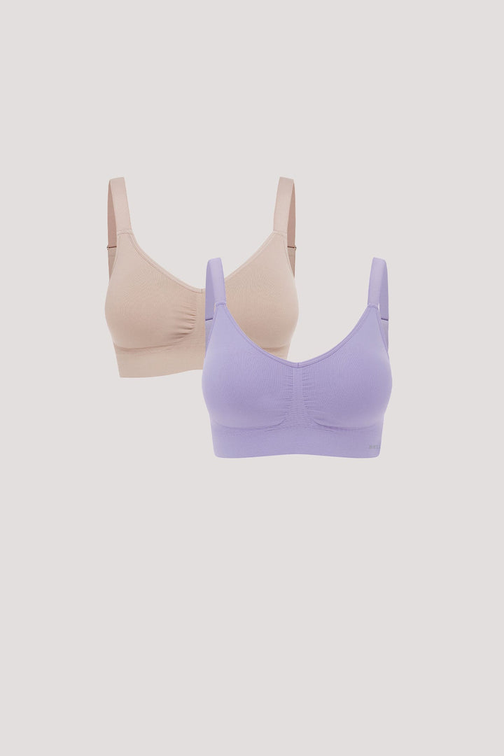 Women's Wireless Stretch Bra 2pk | Bella Bodies Australia | Sand/Lavender