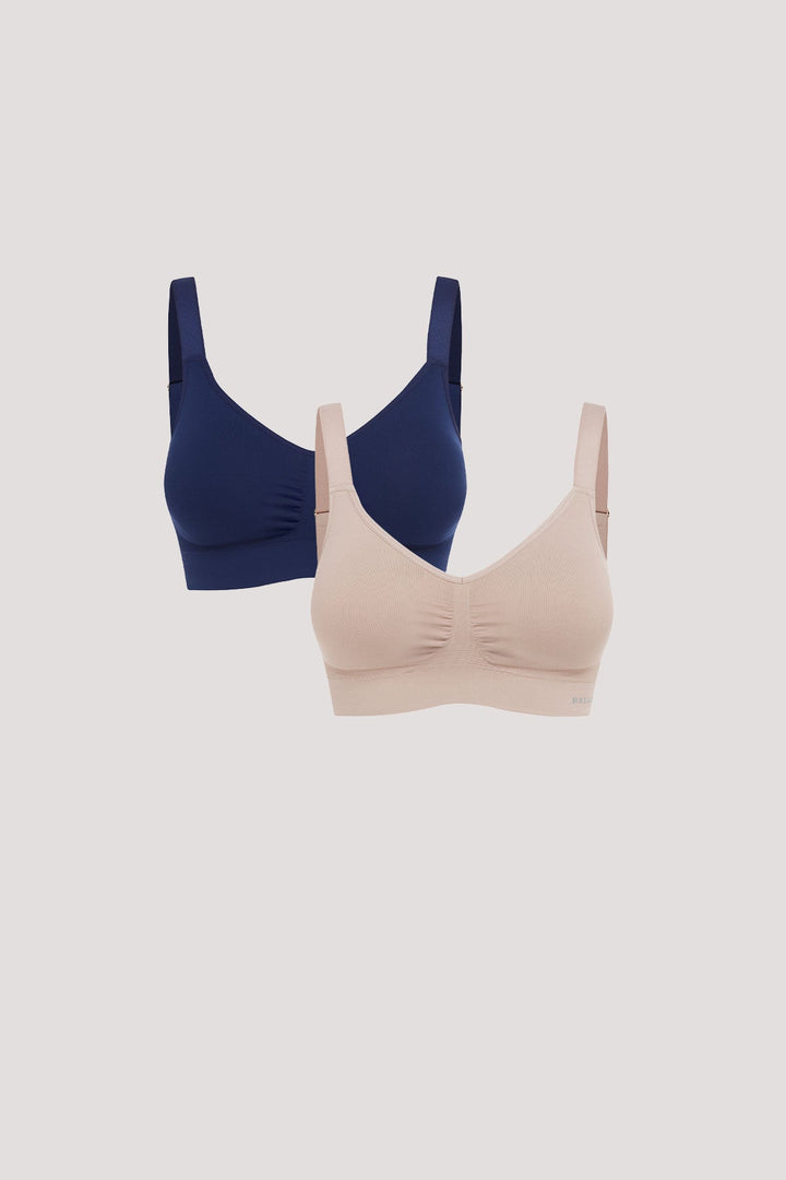 Women's Wireless Stretch Bra 2pk | Bella Bodies Australia | Navy & Sand