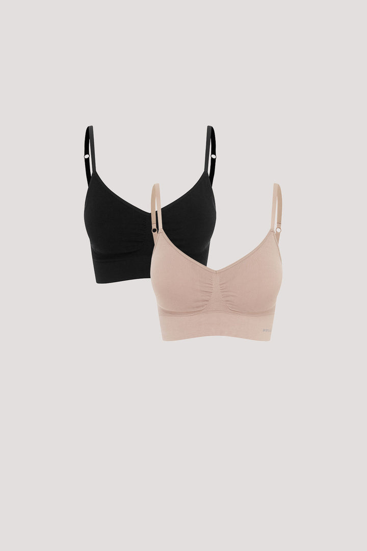 Bamboo Wirefree Convertible, Adjustable Bra | Double Pack of Bras | Bella Bodies Australia | Black & Sand