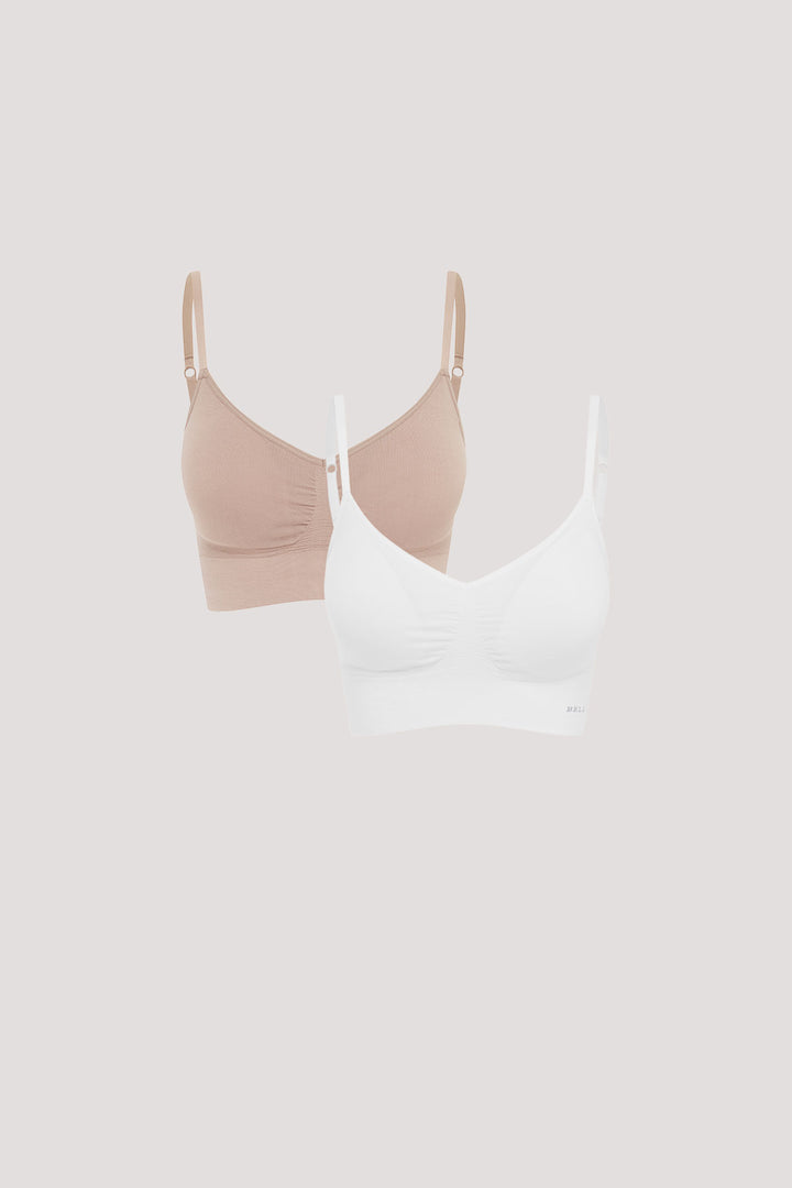 Bamboo Wirefree Convertible, Adjustable Bra | Double Pack of Bras | Bella Bodies Australia | Sand & White