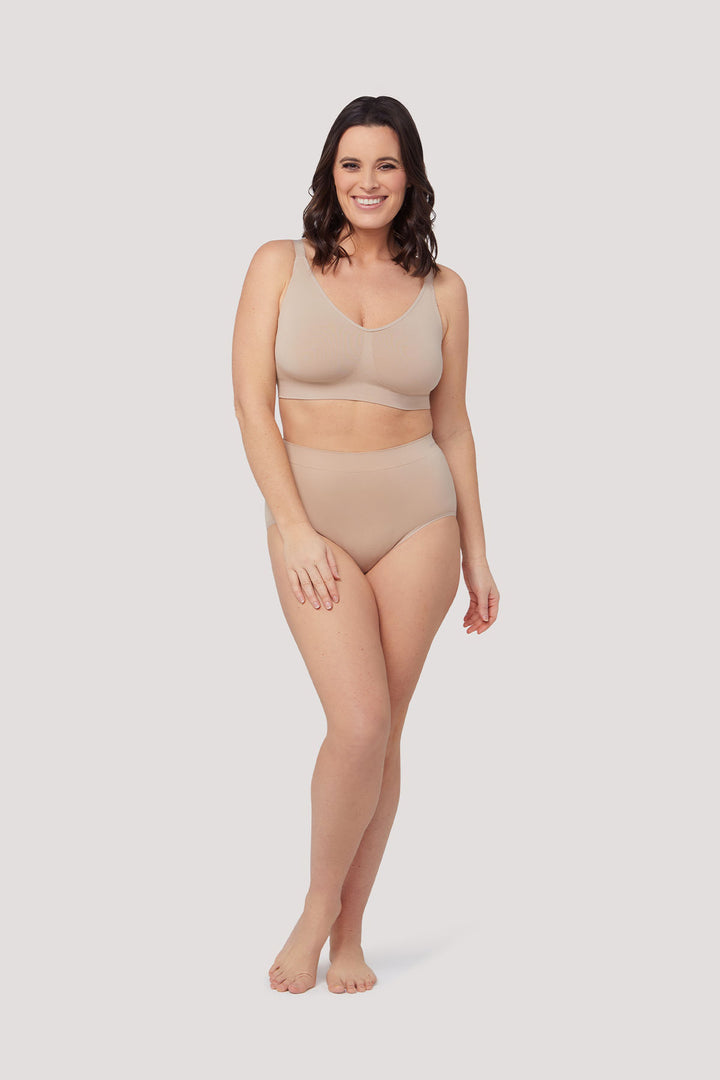 Women's Wireless Stretch Bra 2pk | Bella Bodies Australia | Sand | Full Length