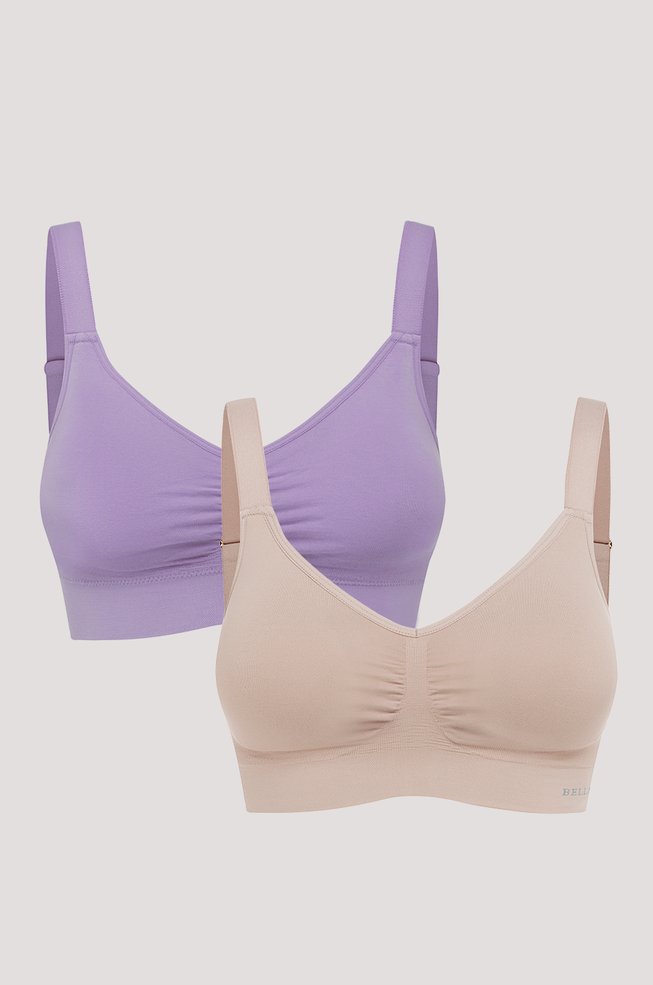 Women's Wireless Stretch Bra | 2 pack | Bella Bodies Australia | Lavender / Sand | Front